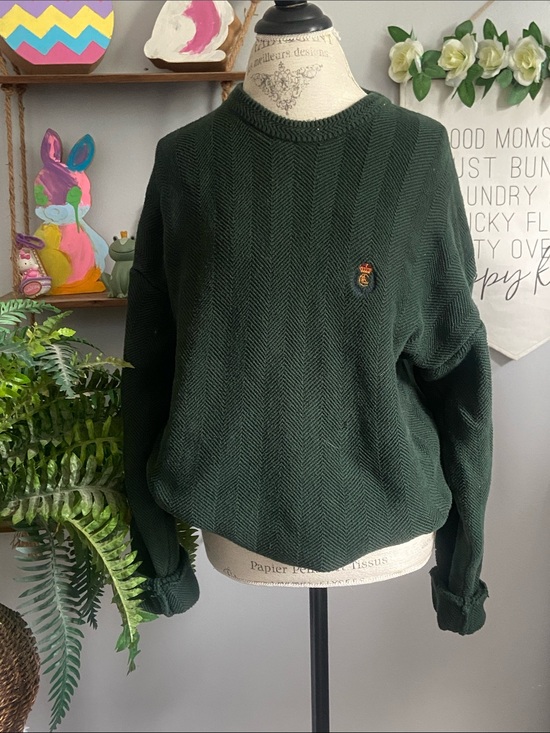 Ralph Lauren Sweaters - Vintage Chaps Ralph Lauren LARGE Classic Forest Green Oversized Crewneck Sweater